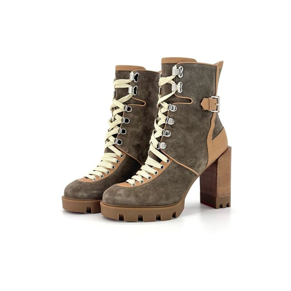Christian Louboutin Macademia 100 Bootie Leather Trim Suede Platform Boots 40.5